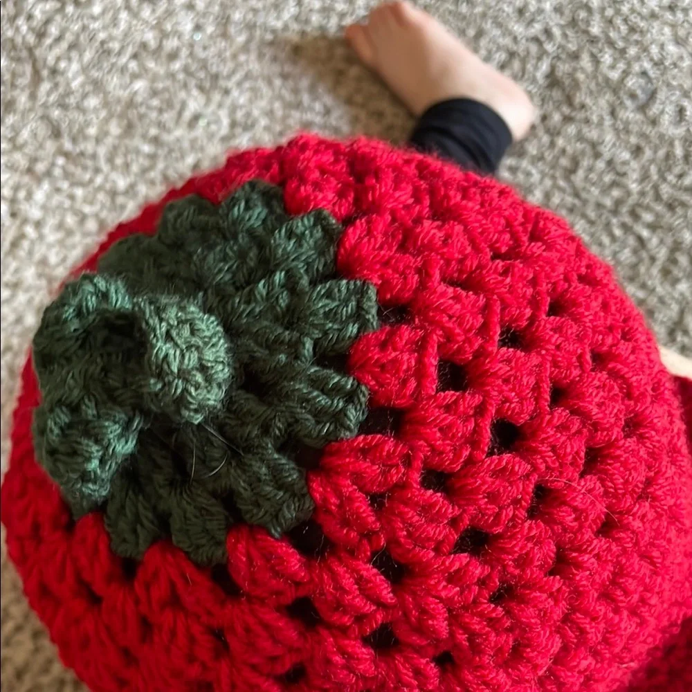 Handmade Red Strawberry Knit Hat for Kids